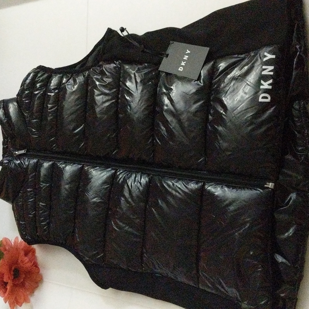 Black Puffer Vest Small Jacket Sleeves Women's DKNY
